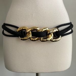 Vintage Concorde 1985 Black Silk Rope and Gold Chainlink Buckle Adjustable Belt